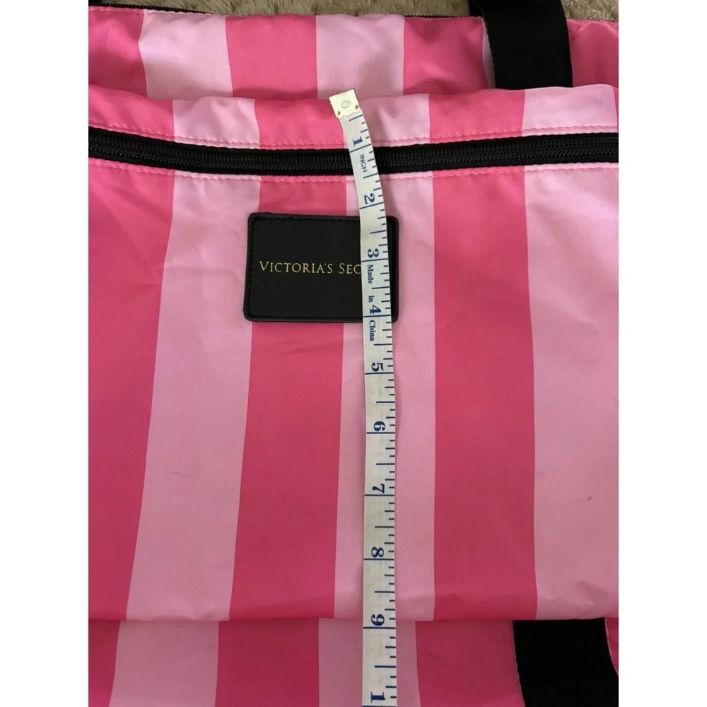 Victoria's Secret Black Pink Stripe Weekender, Make Up Bag And Umbrella Set Bags